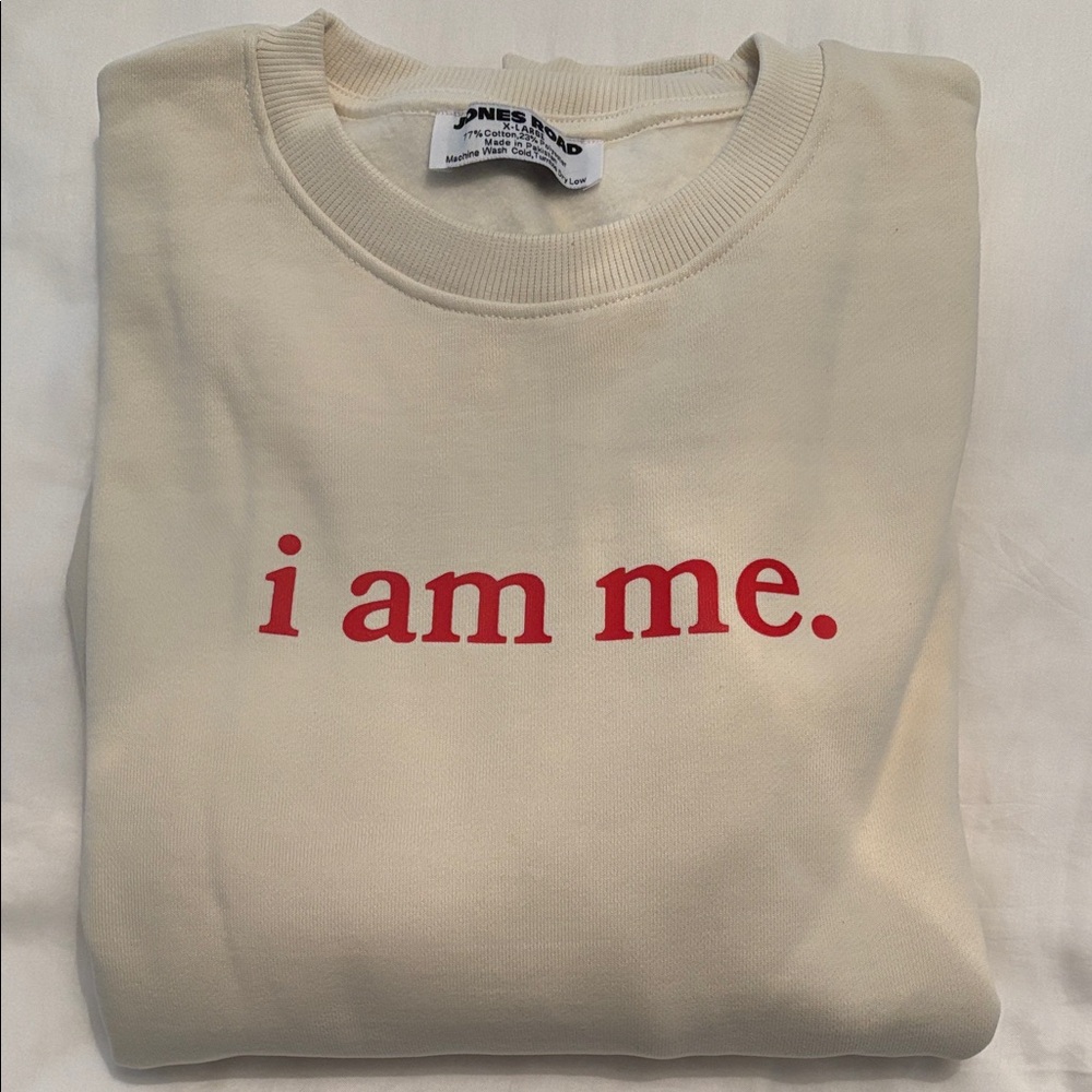 Jones Road “I AM ME”Heavy Cozy Sweatshirt Cream with Red  XL